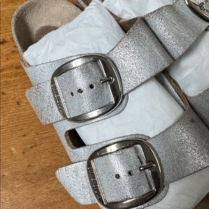 Arizona Birkenstock Big Buckle 38 7.5 washed metallic baby denim blue sandals